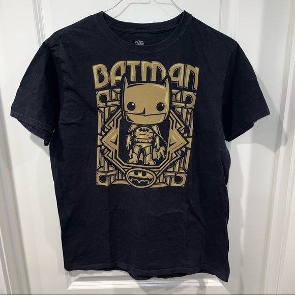 Batman POP Tees unisex T-Shirt Black Gold Size Large - Picture 1 of 3